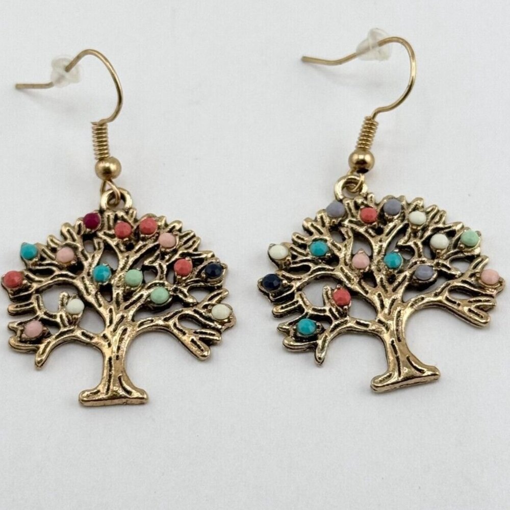 Jeweled tree of life dangle earrings